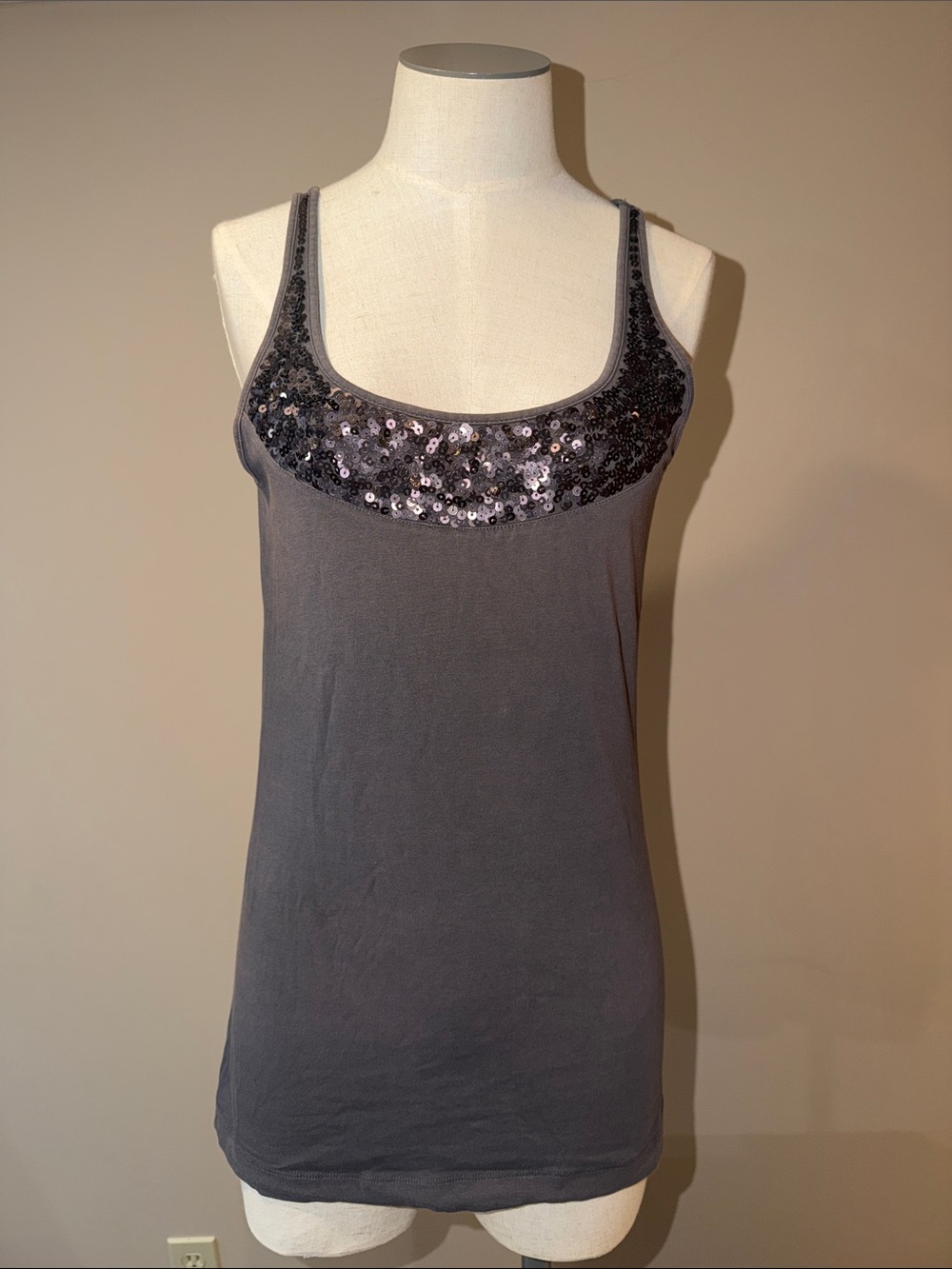 Eddie Bauer Charcoal Gray Sequin Scoop Neck Camisole
